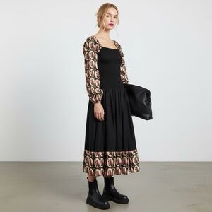 Autumn Adeigbo Nevada Drop Waist Black Western Horse Print Dress NEW Size 8